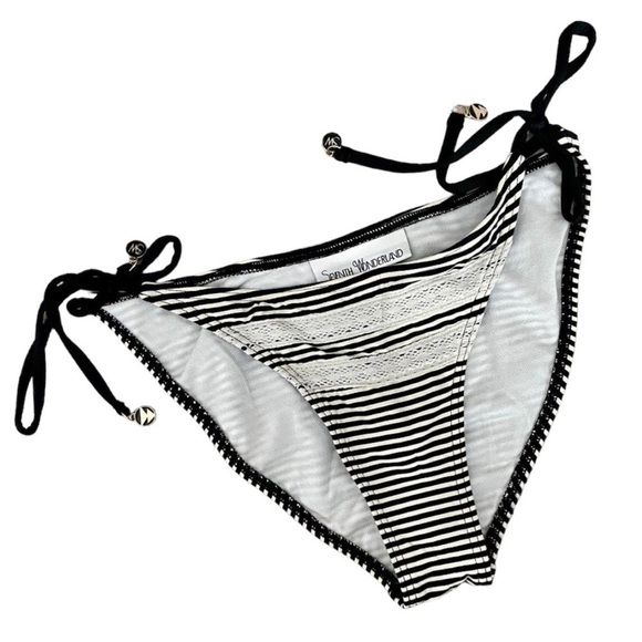 Seventh Wonderland Striped Lace Side Tie Black & White Bikini Bottoms Size 2 - Picture 1 of 7
